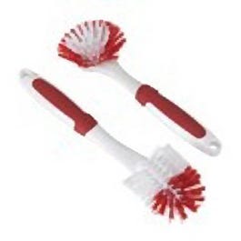 2-Piece Nylon Scrub Brush Set, Red & White