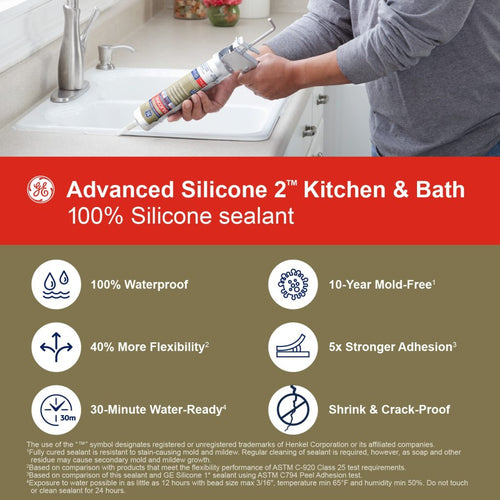 Henkel General Electric Advanced Silicone 2® Kitchen & Bath Sealant (2.8 Oz Squeeze Tube, Clear)