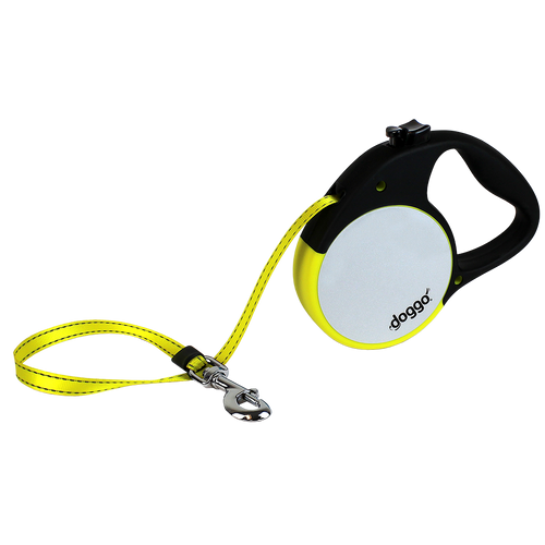 Doggo Reflective Retractable Leash (Medium: 16 ft. Long for Dogs Up to 65 lbs., Yellow)