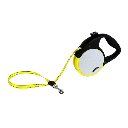 Doggo Reflective Retractable Leash (Medium: 16 ft. Long for Dogs Up to 65 lbs., Yellow)