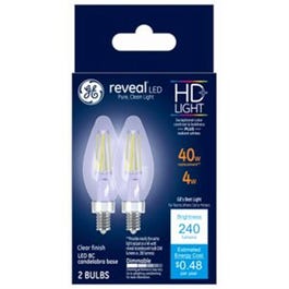 Reveal HD+ Decorative LED Light Bulbs, Candelabra-Base, Clear, Dimmable, 240 Lumens, 3.2-Watts, 2-Pk.