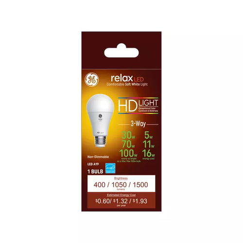 GE Lighting GE Relax HD A19 LED Light Bulb 3-Way Light Bulb 100/70/30 Watt Replacement (100 W)