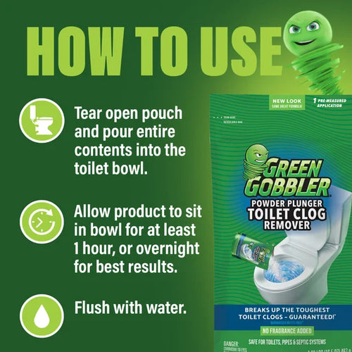 Green Gobbler Powder Plunger Toilet Clog Remover