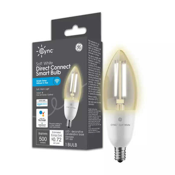 GE Cync Smart LED Light Bulb, Soft White Decorative Candle Light, Works with Alexa and Google Home, Small Candelabra Base