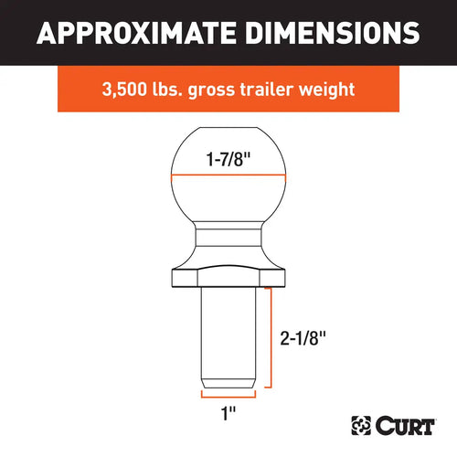 Curt 1-7/8 Trailer Ball (1 x 2-1/8 Shank, 3,500 lbs., Chrome, Packaged) #40162