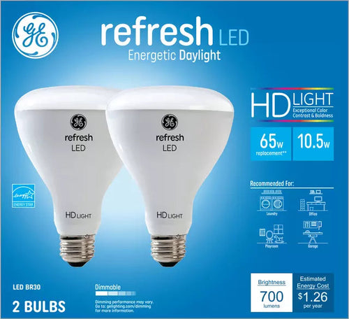 GE Lighting GE Refresh HD Daylight 65W Replacement LED Indoor Floodlight BR30 Light Bulbs (2-Pack)